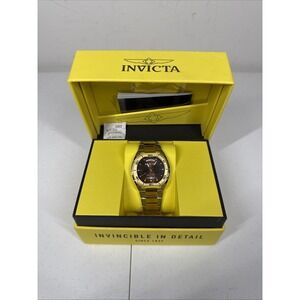 NEW INVICTA WATCH Slim‎ 36375 48mm Quartz Brown Face. Silver & Gold Tone